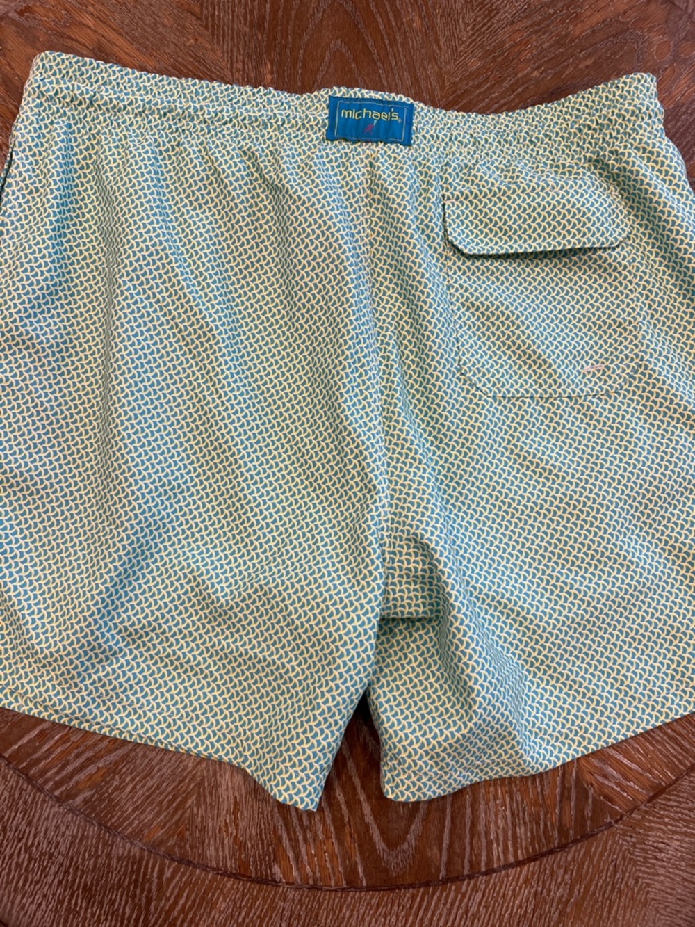 Michaels Mint and White Geometric Men’s Swim Trunks